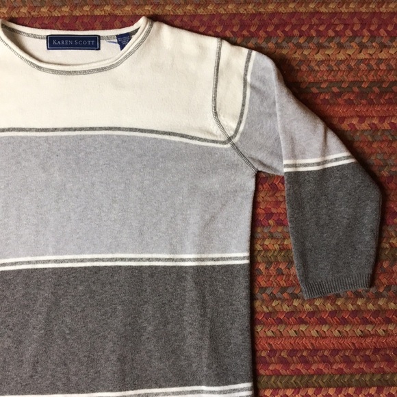 GREY & WHITE STRIPE COLOR BLOCK TUNIC SWEATER - Picture 2 of 4
